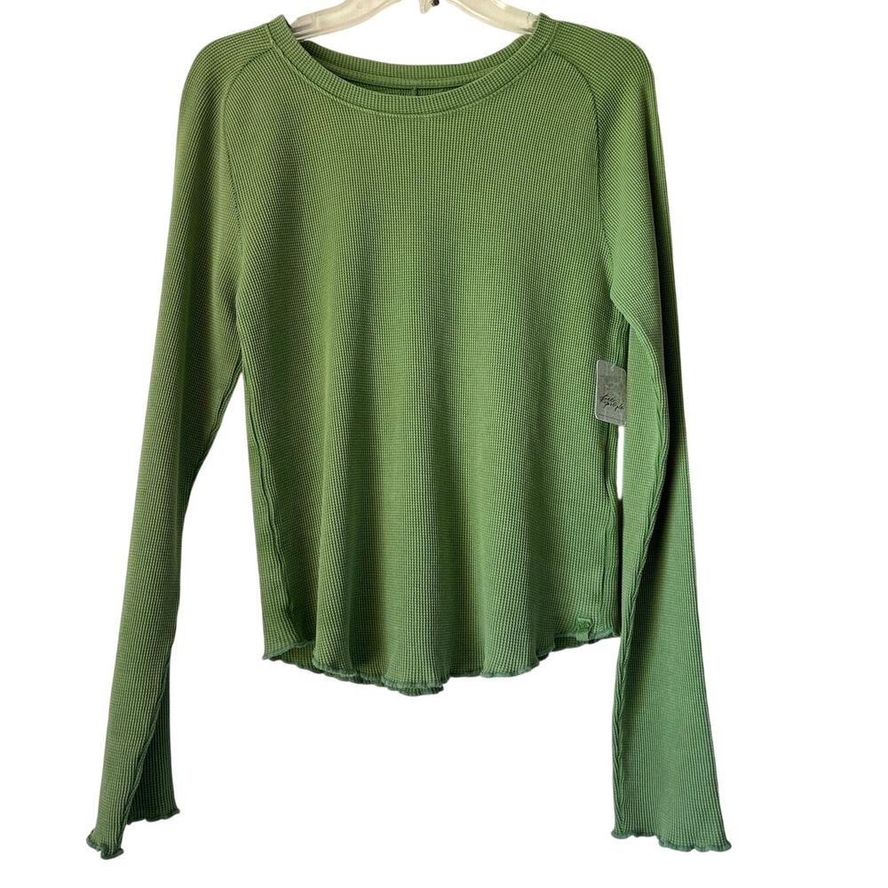 New We the Free Easy Does it Tee Thermal Womens Size L Green Textured Tiny Hole